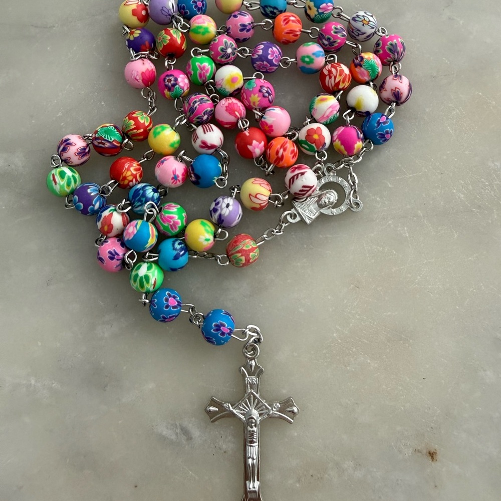 Colorful Beaded Rosary Necklace